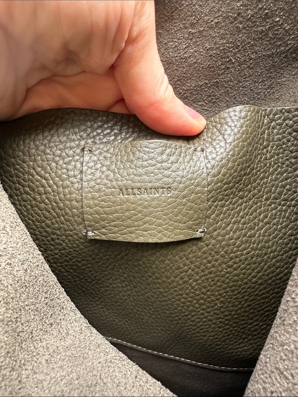 All Saints Textured Olive Green Pebbled Leather Shoulder Bag - Picture 2 of 10